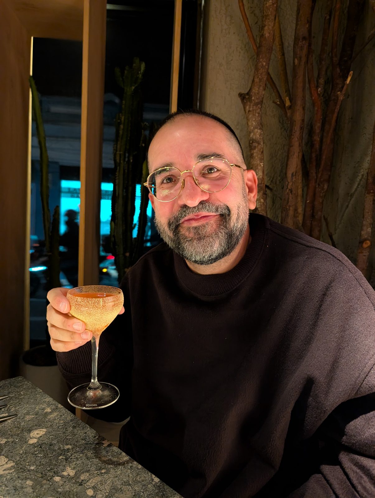 Juan, first cocktail of the trip.