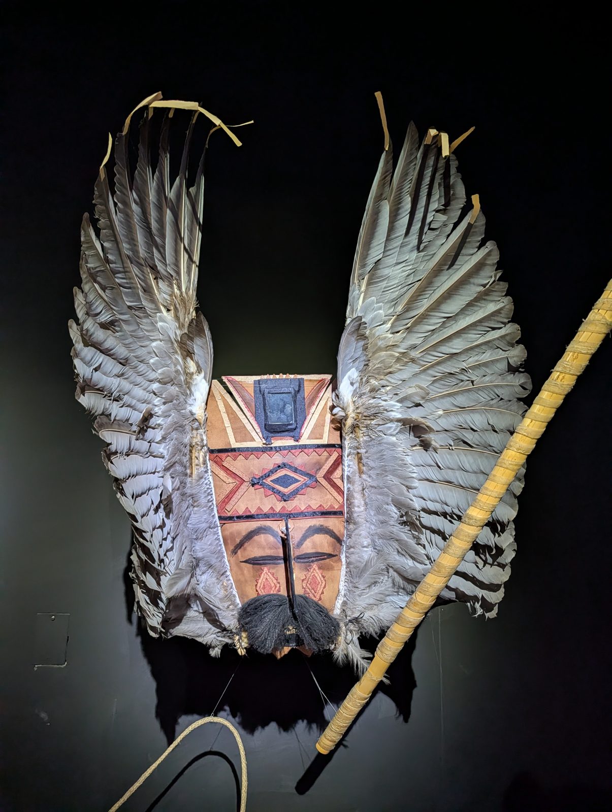 The mask hall at the Museo Nacional de Etnografía y Folklore, the best collection and the best display of the trip. Wings first.