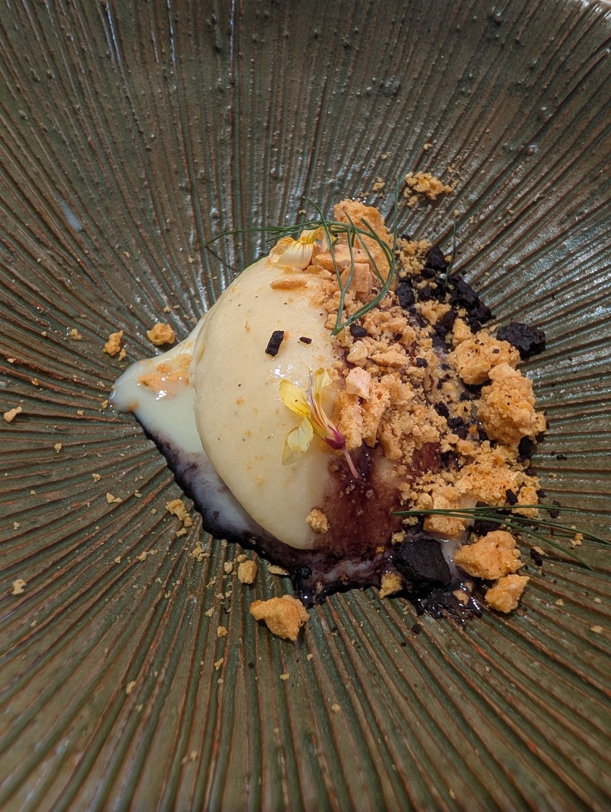 Dessert on the ridged plate.