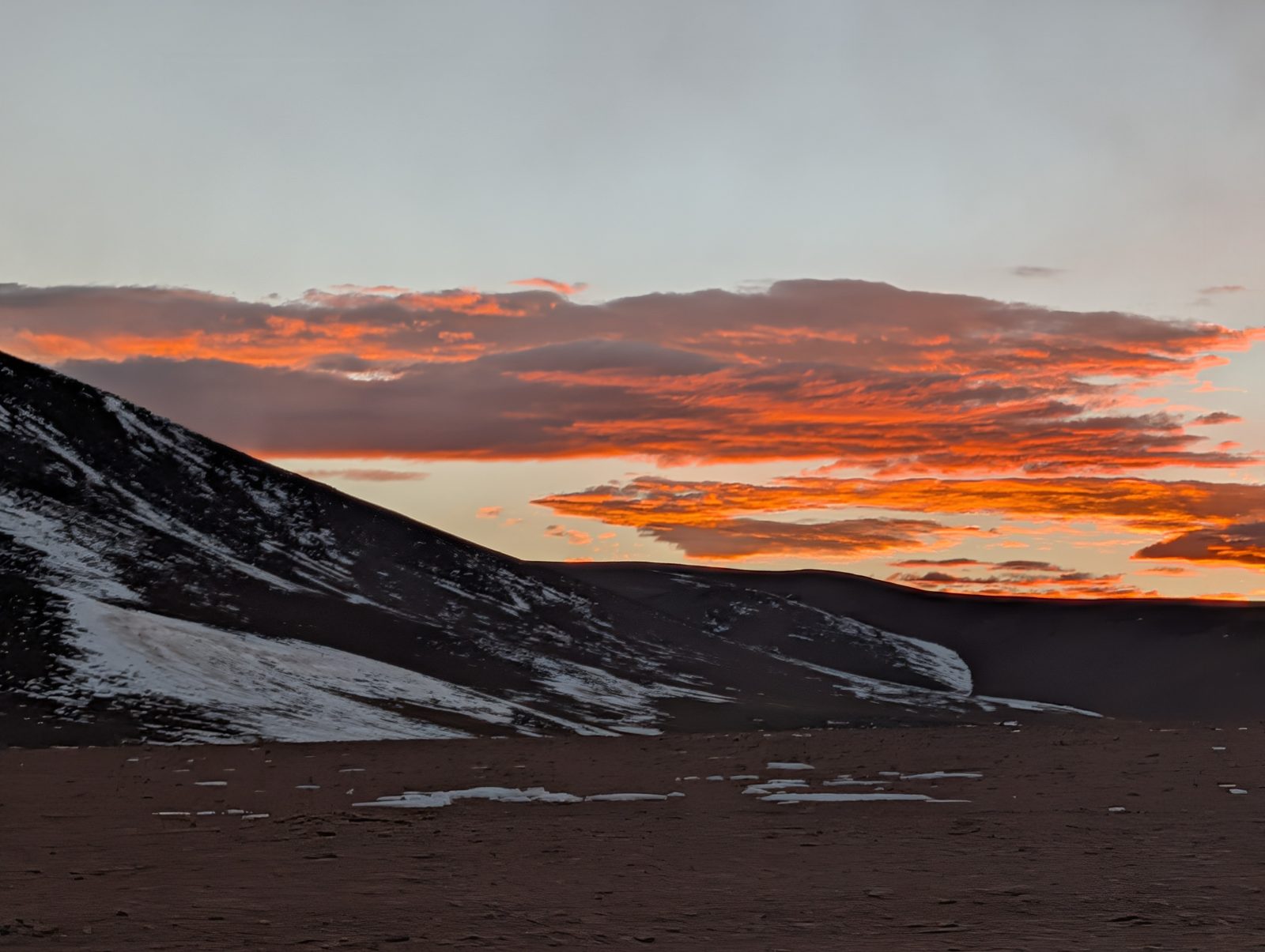 Sunrise over the snow, around 6:30.