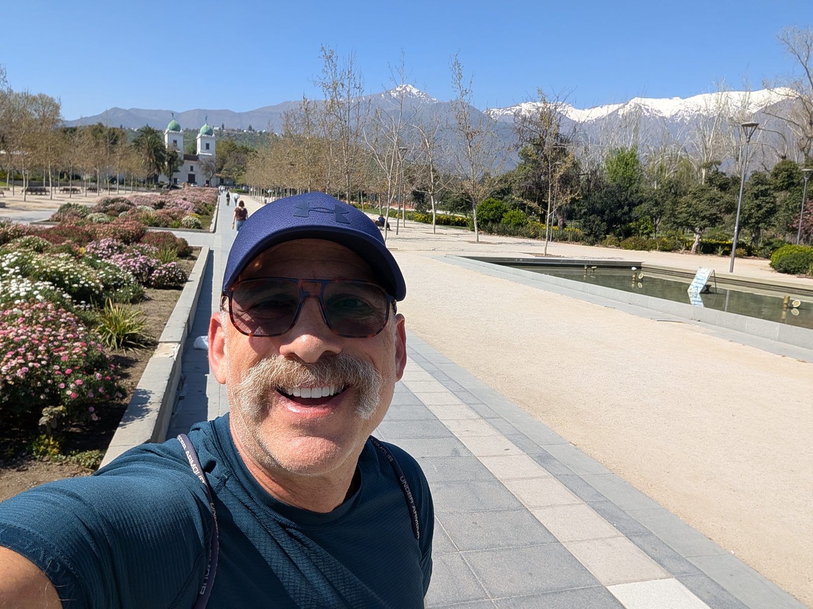 Parque Los Dominicos, with the Andes over the church.