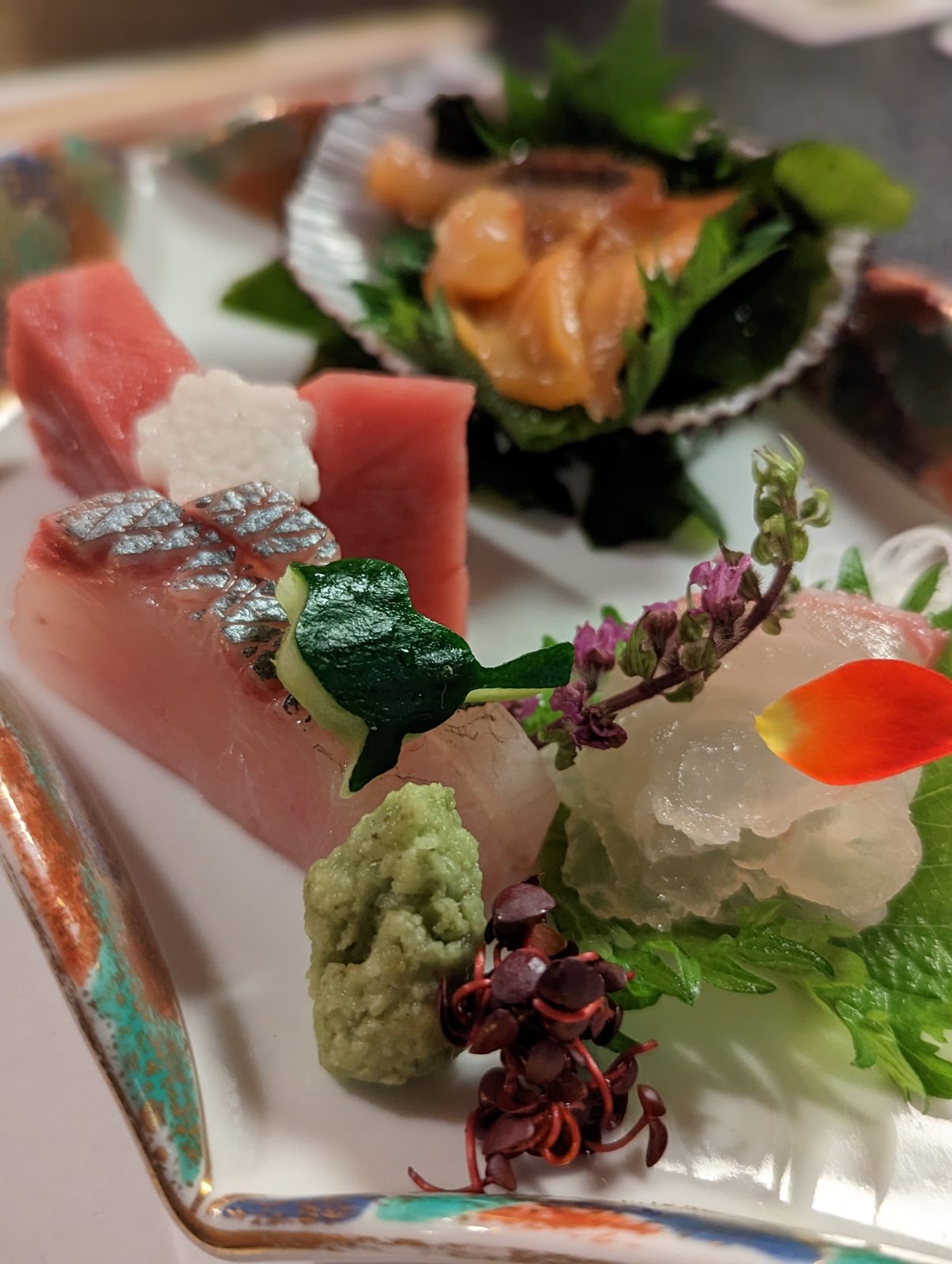 Sashimi with a sakura branch.